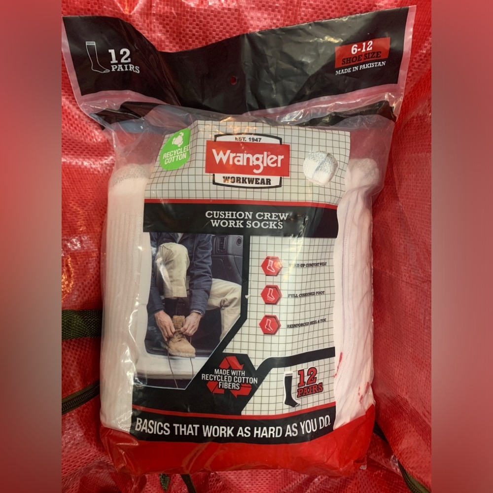 Wrangler Men's Cushion Crew Socks, Work Socks for Men, White, 12 Pack